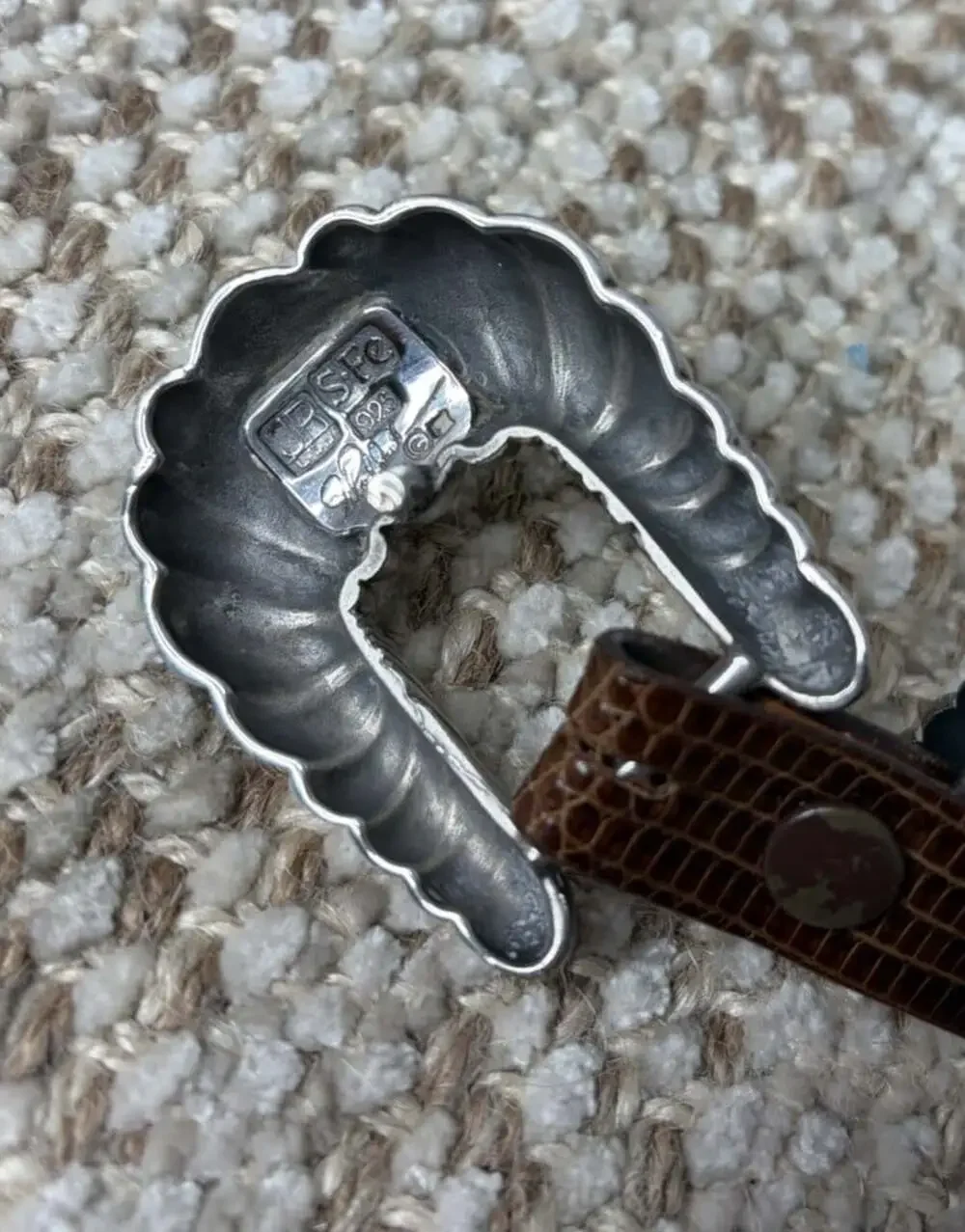 James Reid Brown Genuine Lizard Belt 925 Sterling Silver Buckle/Loops Size 26